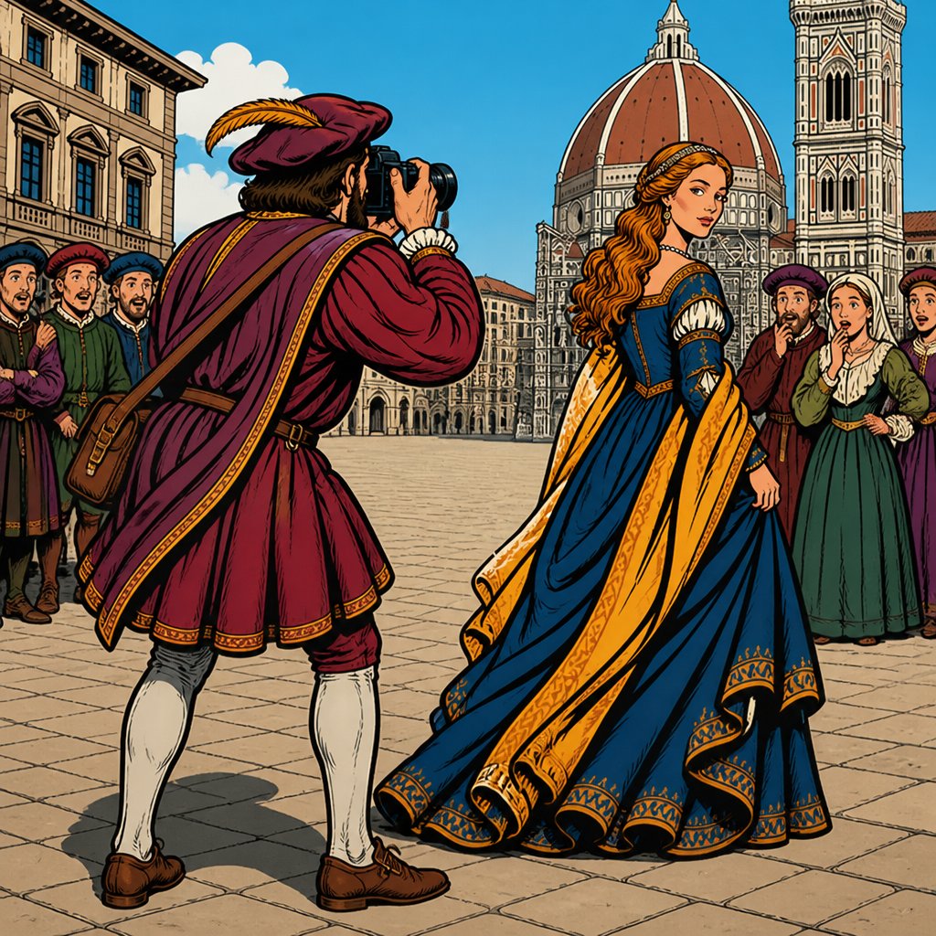 a cartoon of a man and woman in renaissance dress