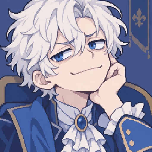 Male, fluffy white hair, big blue eyes, long smile, snobby, wears blue, whiny,