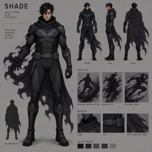 Superhero with shadow abilities, simple costume