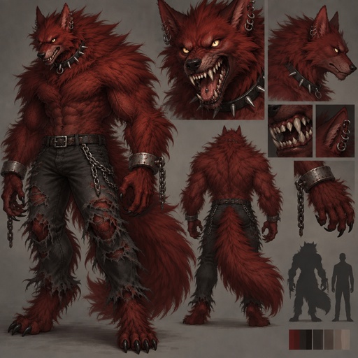 a red furry creature with chains and chains