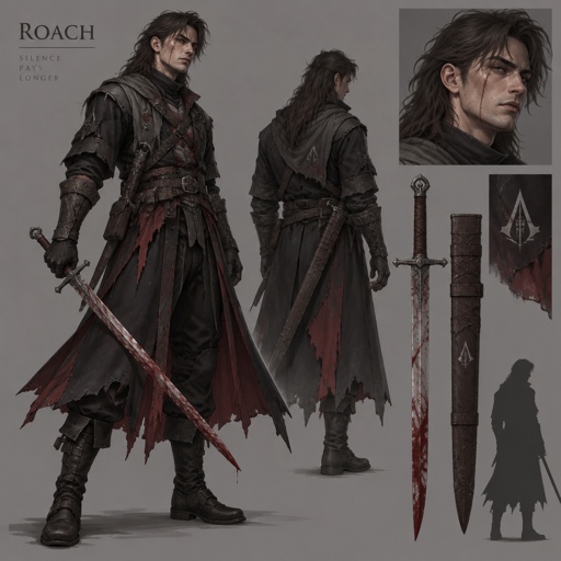 assassin name roach, long mullet, blood sword