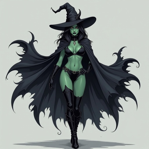 sexy shadow demon witch gypsy slate grey skin large black billowing cloak that emits darkness and shadow. Two piece. Witches Hat. Demon horns