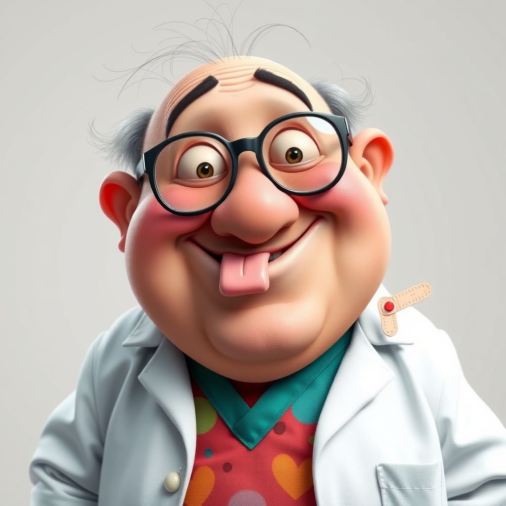 create a fat doctor. Who is funny human looking from head to toe. And he always immediately results to surgery for anything even small things. So please be sure to show his whole outfit head to toe. Make him have 1 tooth