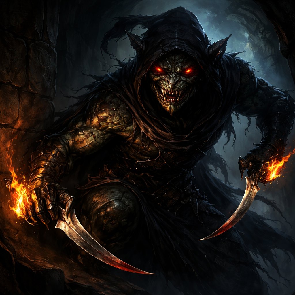 Half troll mixed with dragon blood sneaky assassin and has fire power