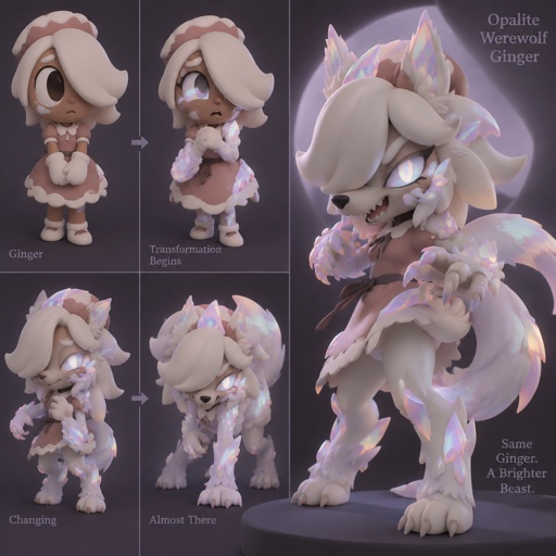 Ginger from Dandy’s world turning into a Opalite Werewolf 