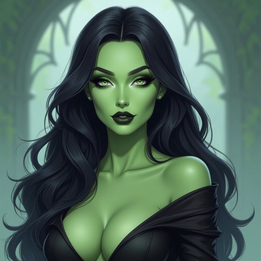Super Villainess Dethkloak the sexy shadow demon witch green skin