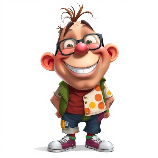 Create a adult character head to toe and full body. who is chunky , funny looking but swears he’s a lover boy.