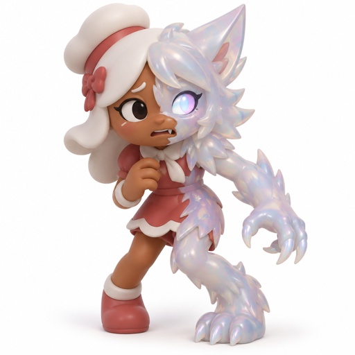 Ginger from Dandys world halfway turned into a Opalite werewolf 