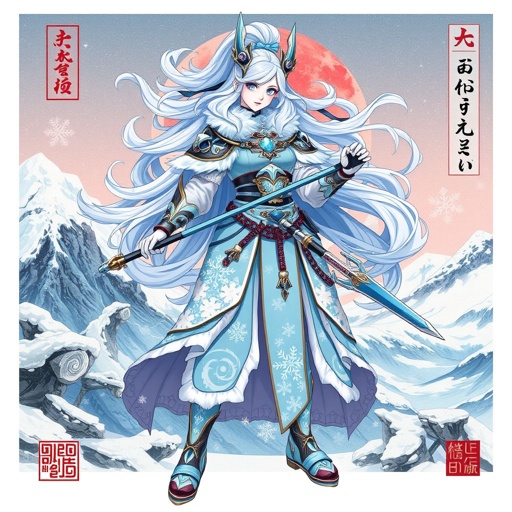 Create a battle woman hero called Alvara the Frostheart. Show full body head to toe including shoes 