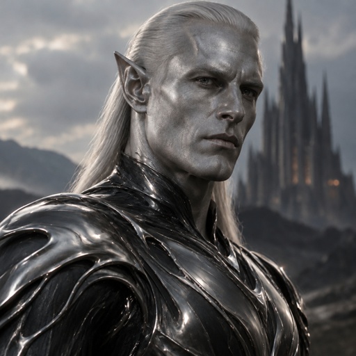 a man in a black leather outfit standing in front of a castle