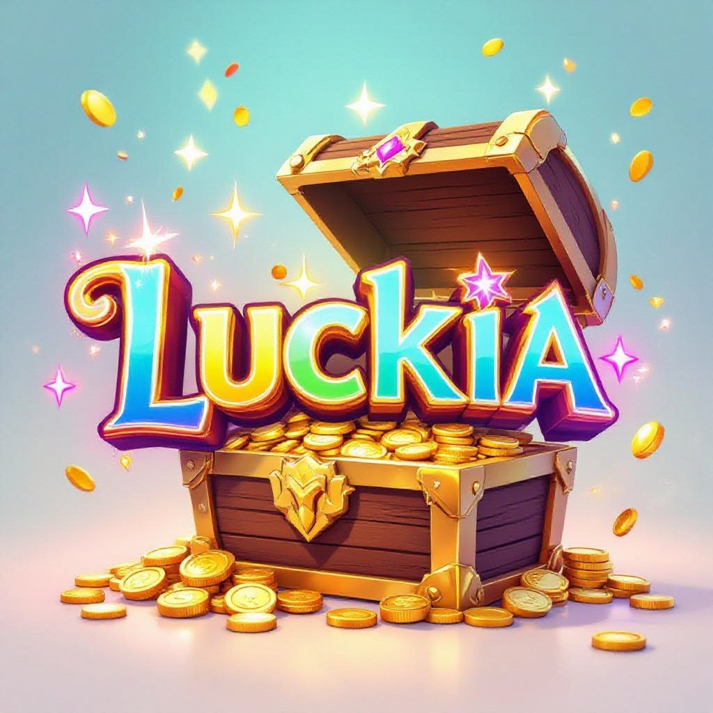 Magic girl designed using the colors of the Luckia logo with a chest of gold coins