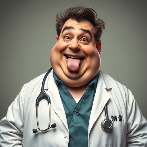 .. create a fat doctor. Who is funny human looking from head to toe. And he always immediately results to surgery for anything even small things. So please be sure to show his whole outfit head to toe. Make him have 1 tooth. Make it more adult humor instead of cartoon humor.