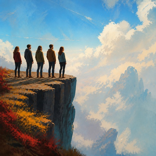 a group of people standing on top of a cliff