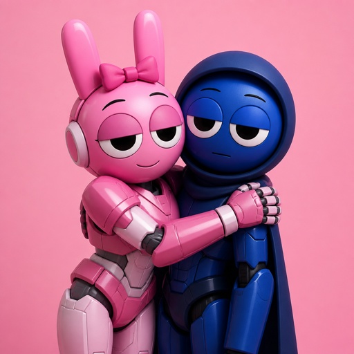Pinki from Sprunki as Elita one hugging Jevin from Sprunki 