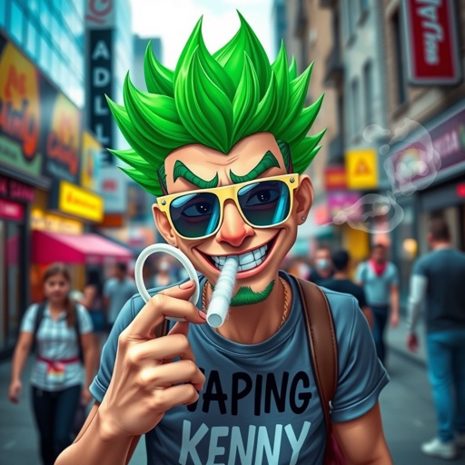 Create a funny cocky character named vaping Kenny