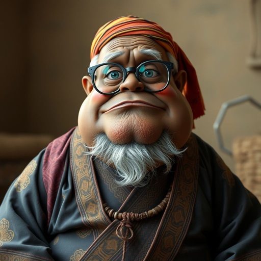 Create a funny looking African sensei. Show the whole character from head, body , legs , feet and make him serious. 