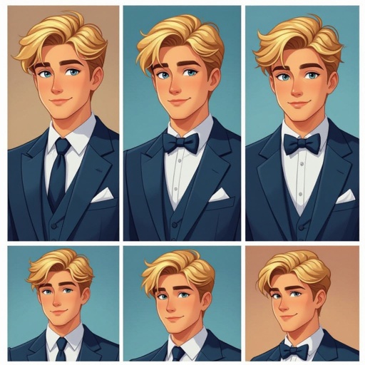 A blonde teenage prince who in a blue suit hot 