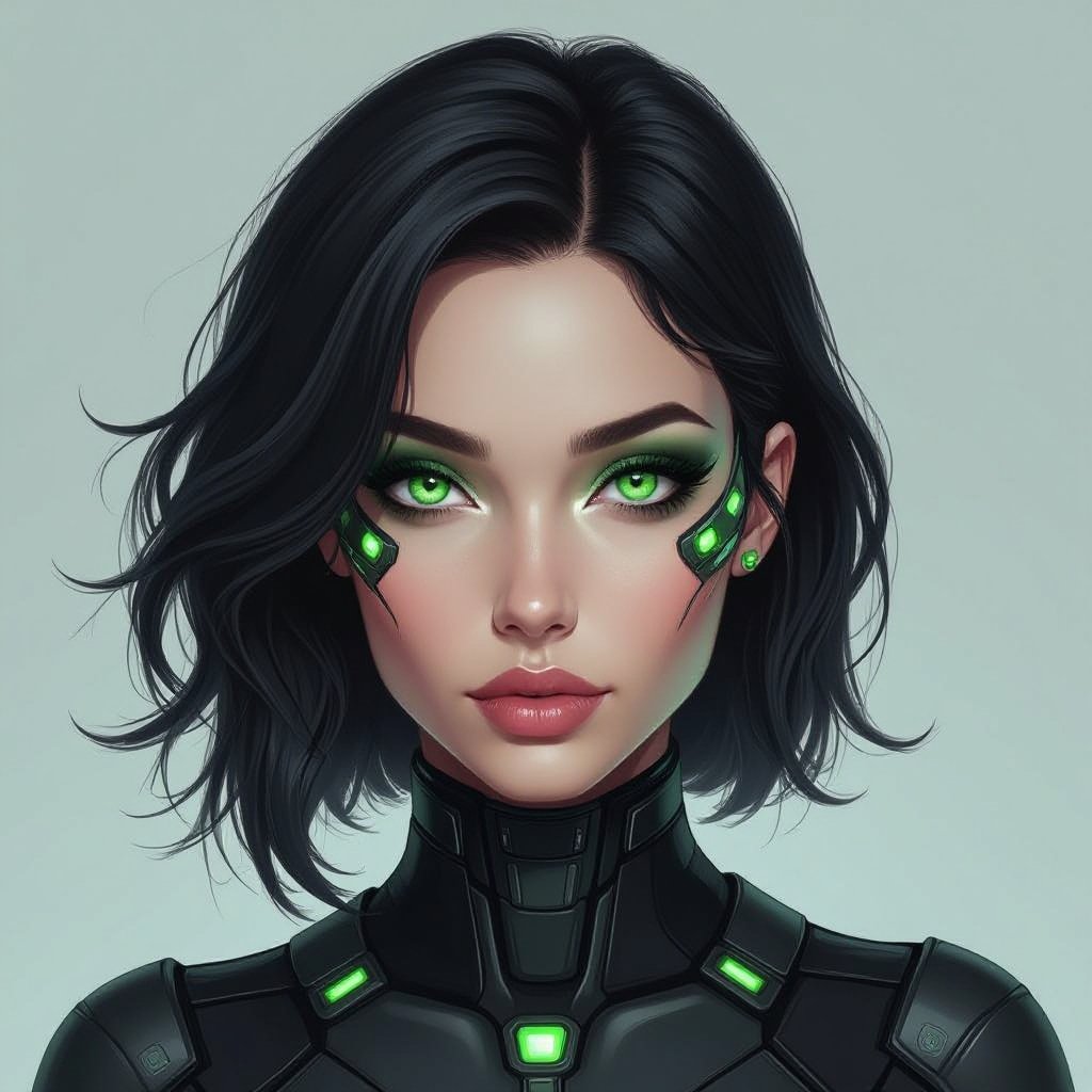 Mulher de cabelo preto e olhos verdes