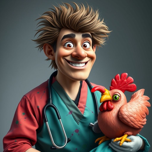 create a doctor. Who is funny human looking from head to toe. And he always immediately results to surgery for anything even small things. So please be sure to show his whole outfit head to toe. Make him have only 1 tooth