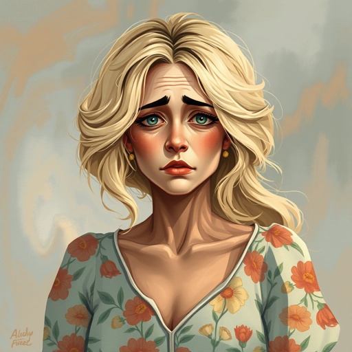 fat, 40 year old, blonde, sad looking, tired, woman