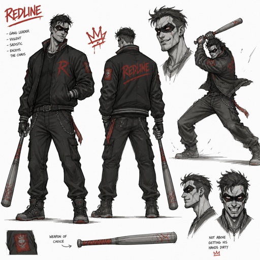 Male superVillian, eye mask, gang member, uses a bat, wip, multiple of the same character 