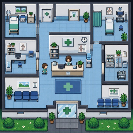 Clinic for a modern fantasy game, top down style