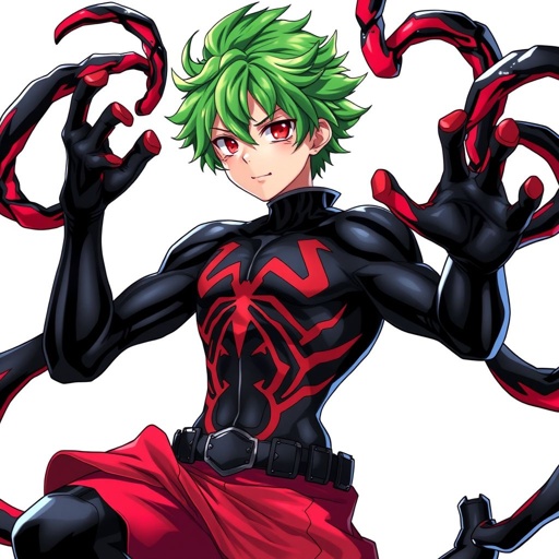 Izuku Deku Midoriya with limbs similar to a symbiote such as marvel’s venom and carnage
