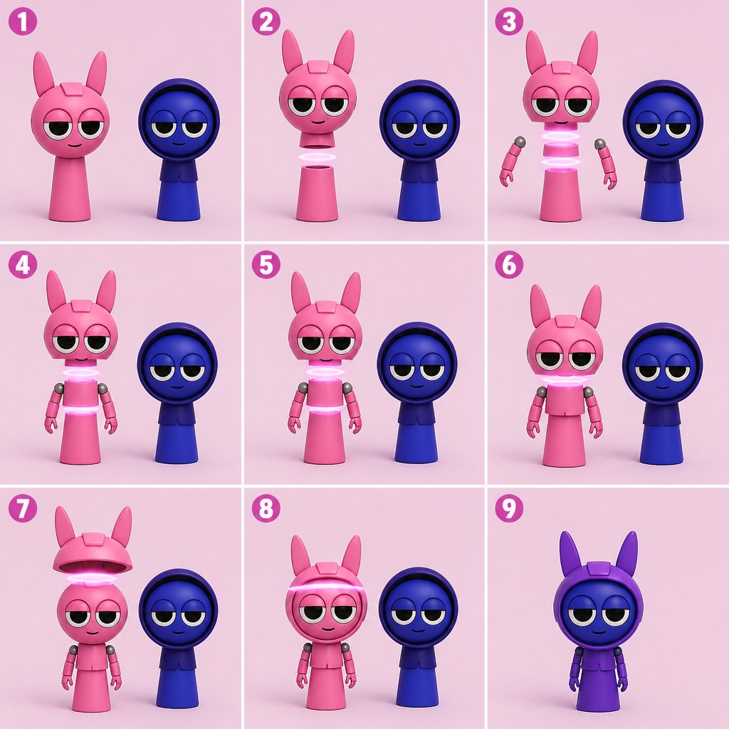 Pinki from Sprunki as Elita One merging her legs onto Jevin from Sprunki and then her arms and then her Body and lastly her head and helmet