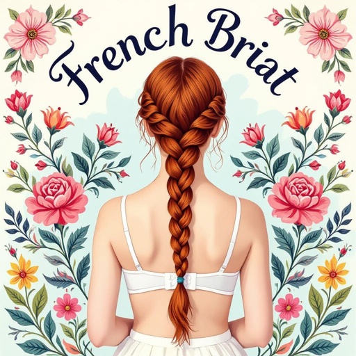 A girl with French-braided red hair in a bra