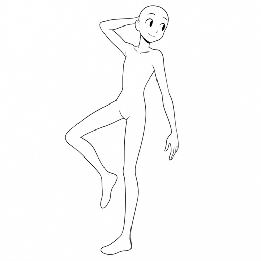 Base pose drawing, cartoon style, bald, random pose, no color, thinner
