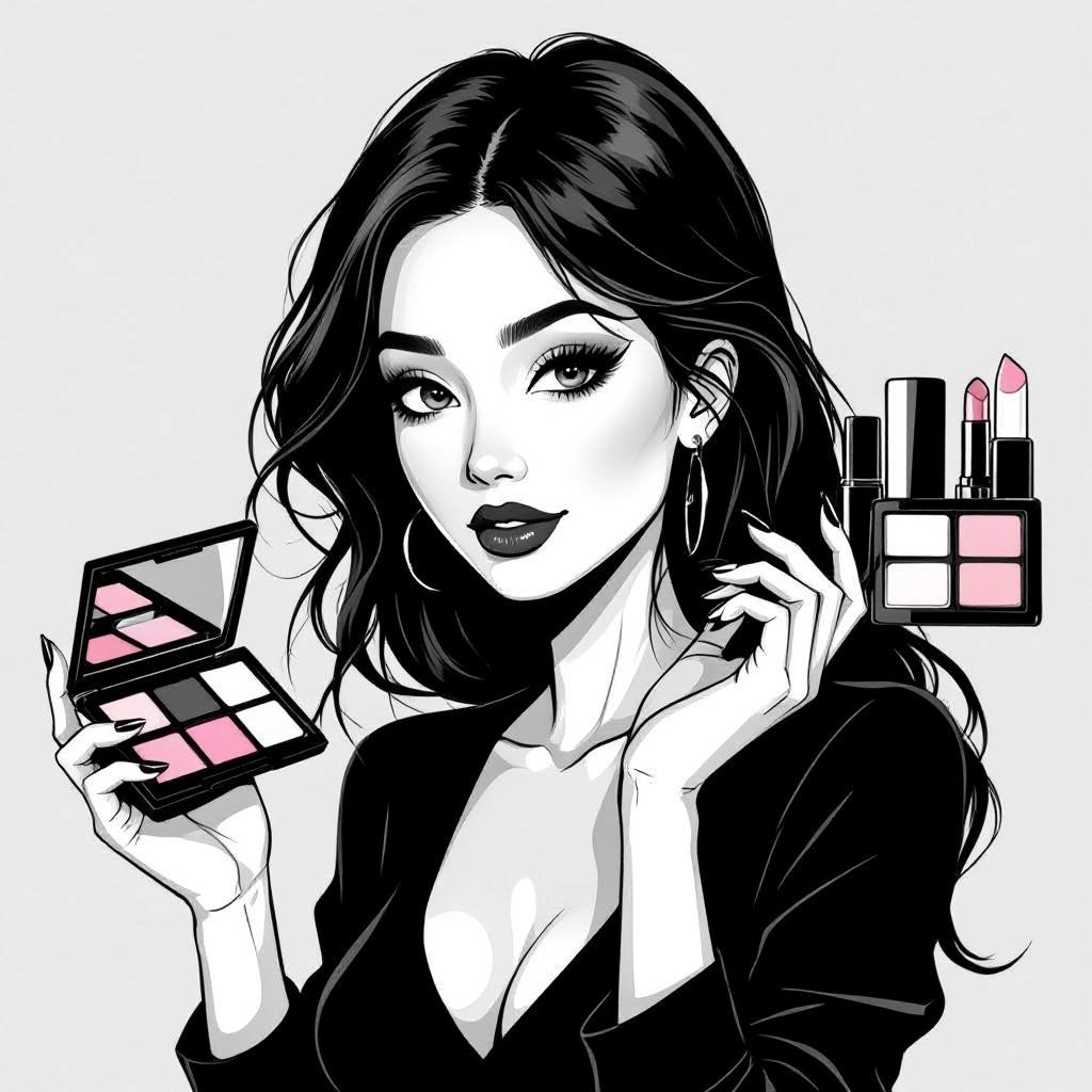 Create a character showing there whole body head to toe, a lady who loves beauty products