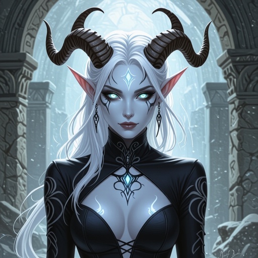 Bleach White Skinned Tiefling with Silvery Brown Horns in a tight fitted mime costume