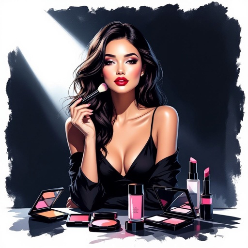 Create a character showing there whole body head to toe, a lady who loves beauty products