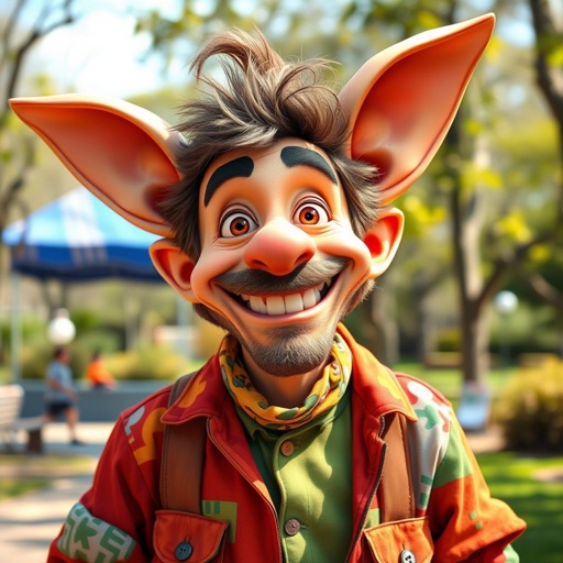 Create a funny guy who has big ears , show entire body head to toe