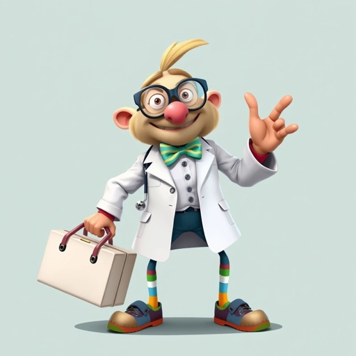 create a doctor, named doctor p Pom. Who is funny looking from head to toe. And he always says immediately results to surgery for anything even small things. So please be sure to show his whole outfit head to toe.