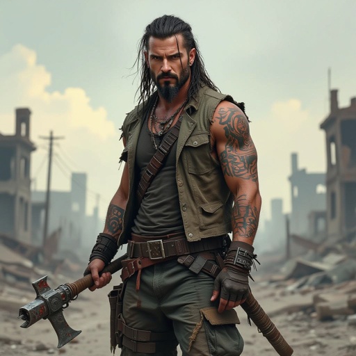 A man in his early thirties with a goatee and long hair with tattoos