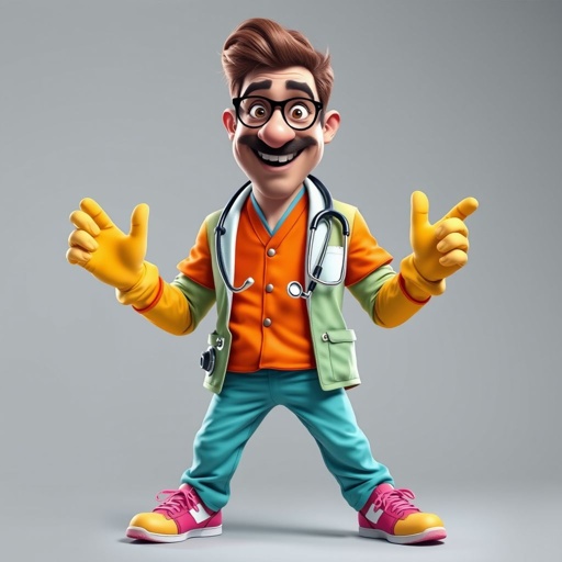 create a doctor. Who is funny human looking from head to toe. And he always immediately results to surgery for anything even small things. So please be sure to show his whole outfit head to toe.