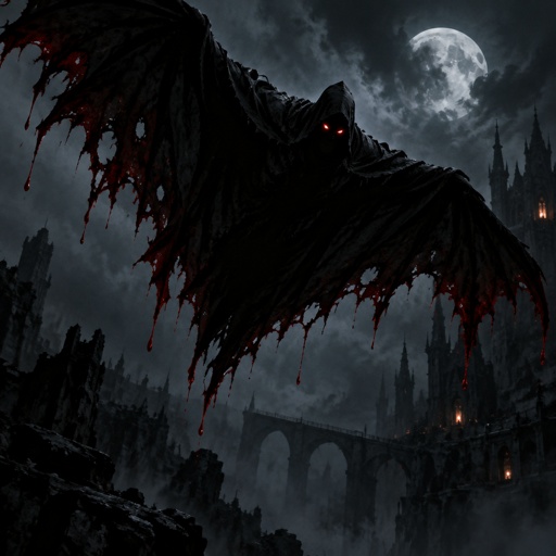 Draw me a big cape tattered like a Batman gliding like a bat