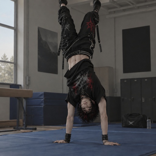a man doing a handstand in a gym