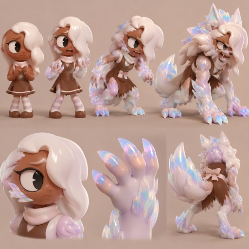 Ginger from dandy’s world turning into a opalite werewolf 