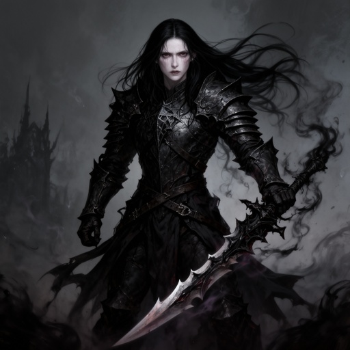 White skin, long black hair, tall, fighter, and a dnd character 