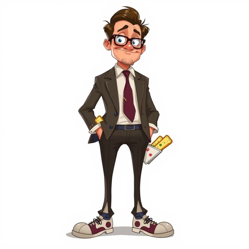 Make a tall but slickly guy, who is funny and clumsy and always looks lost. Make him have on some weird shoes also, have him like a sandwich bandit also 