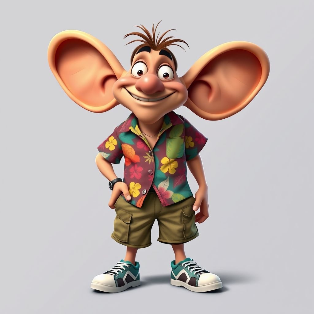 Create a funny guy who has big ears , show entire body head to toe