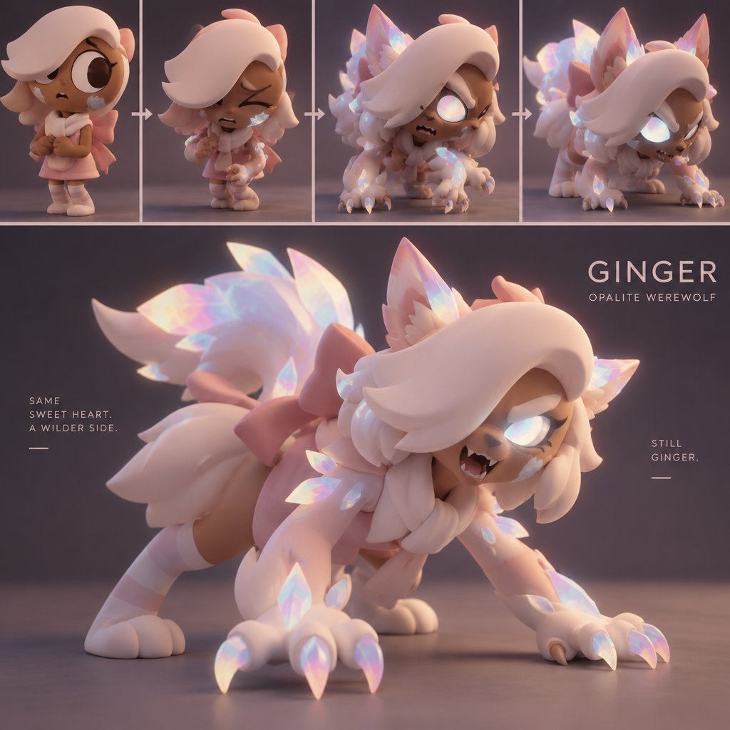 Ginger from Dandy’s world turning into a Opalite Werewolf
