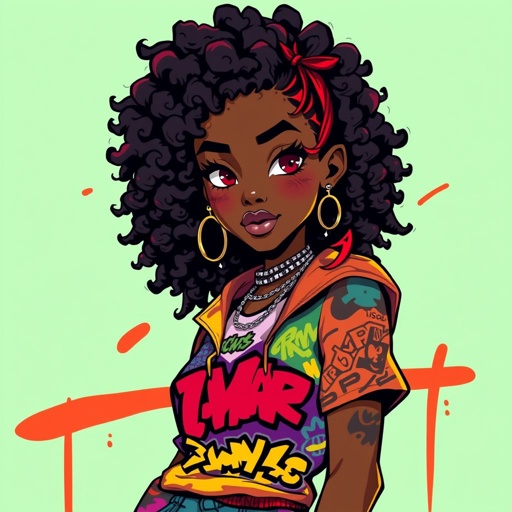 A black teenage girl with a red strand in her hair
