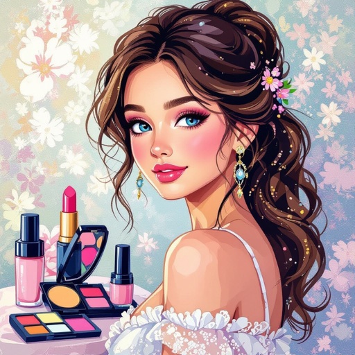 Create a character showing there whole body head to toe, a lady who loves beauty products