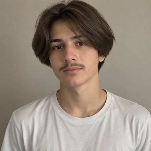Brown Short Bob Hair Male Teen Boy Pencil Mustache