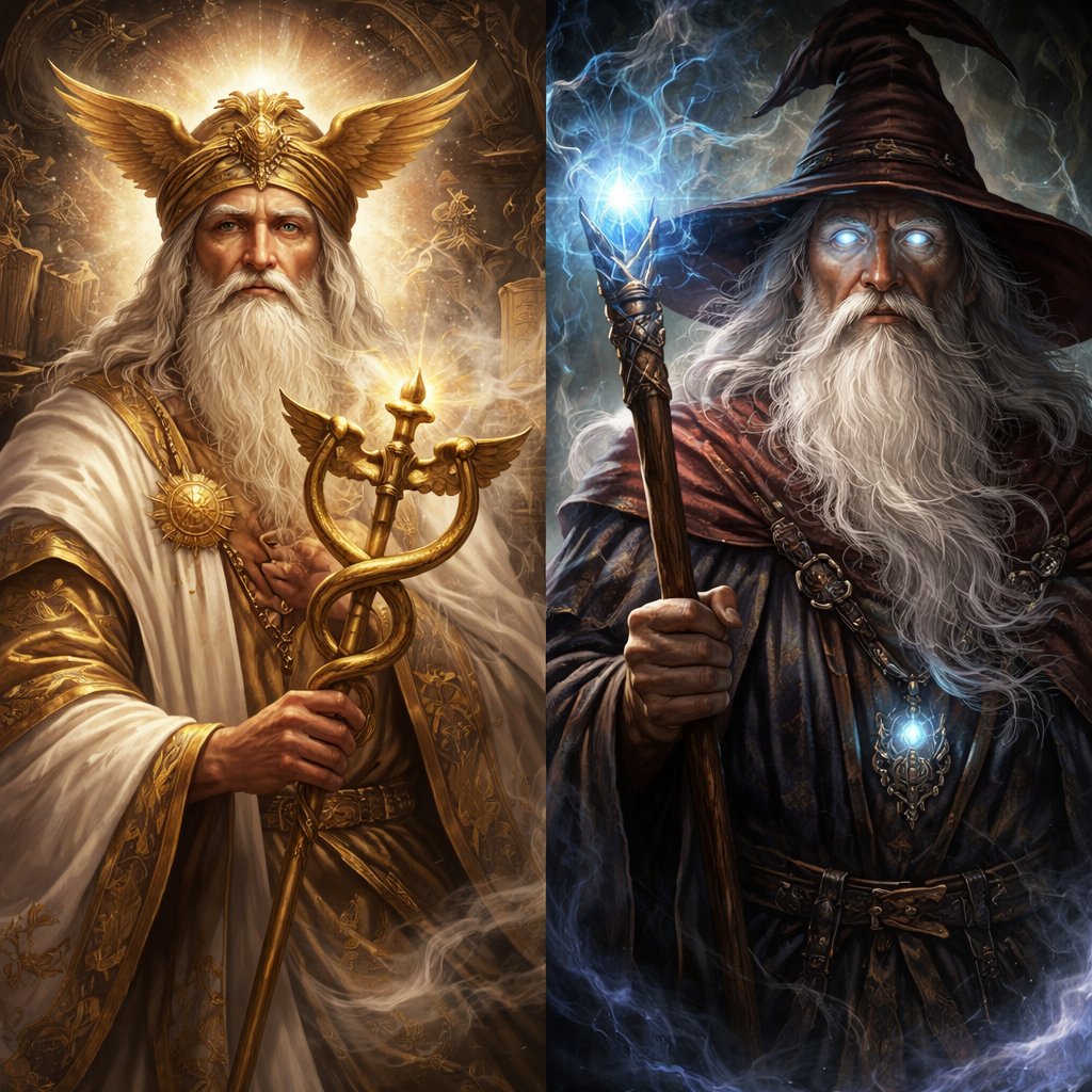 Hermes Trismegistus and Elminster looking thoughtfully