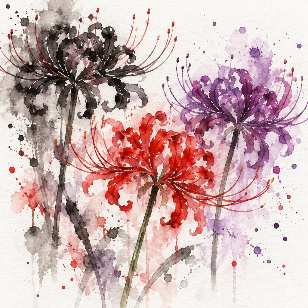 Black, red and purple spider lillies