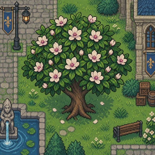 Magnolia for a fantasy game set in modern times, top-down style